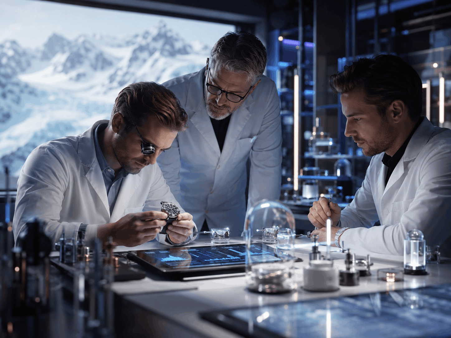 Uhrenexperten analysieren Messwerte im Labor